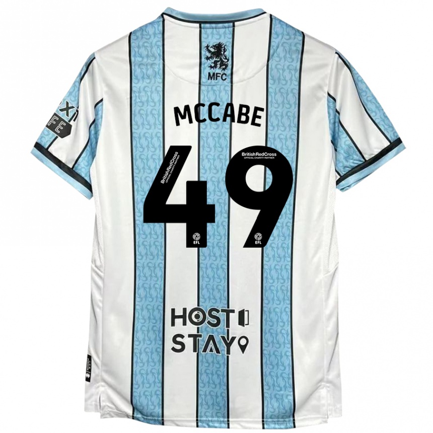 Kids Football Law Mccabe #49 White Blue Away Jersey 2024/25 T-Shirt Uk