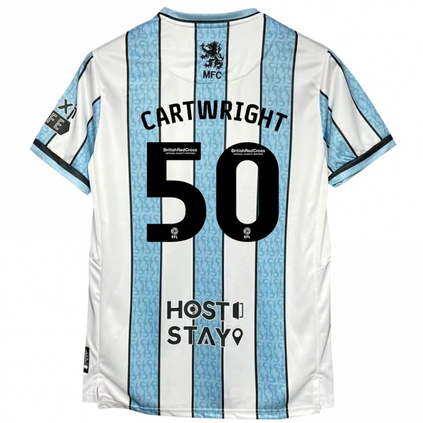 Kids Football Fin Cartwright #50 White Blue Away Jersey 2024/25 T-Shirt Uk