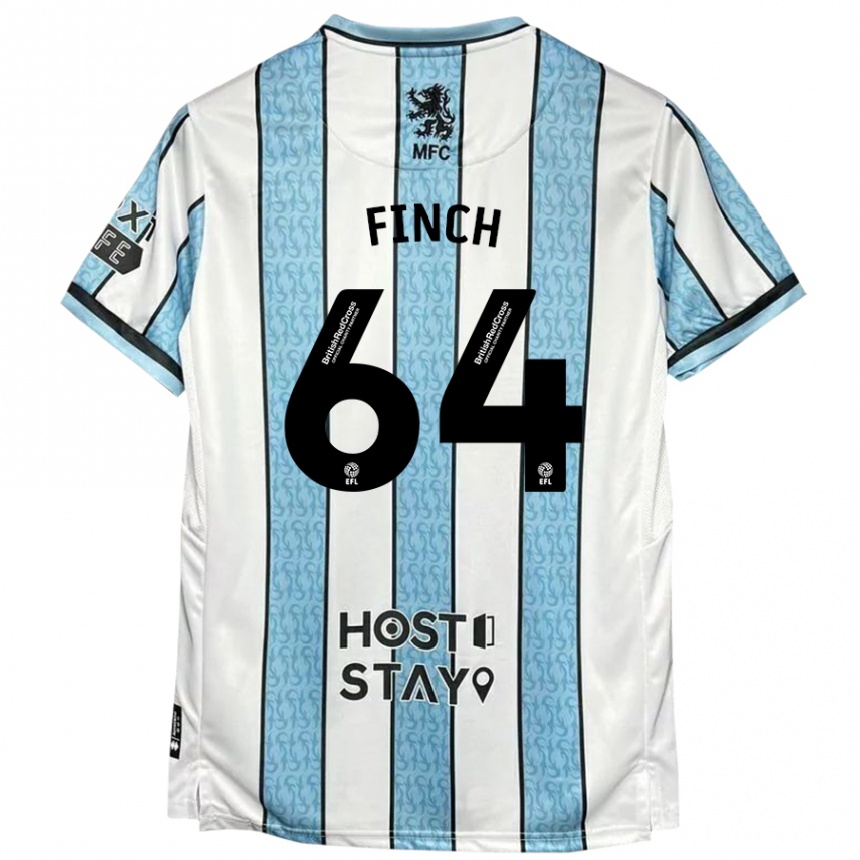 Kids Football Sonny Finch #64 White Blue Away Jersey 2024/25 T-Shirt Uk