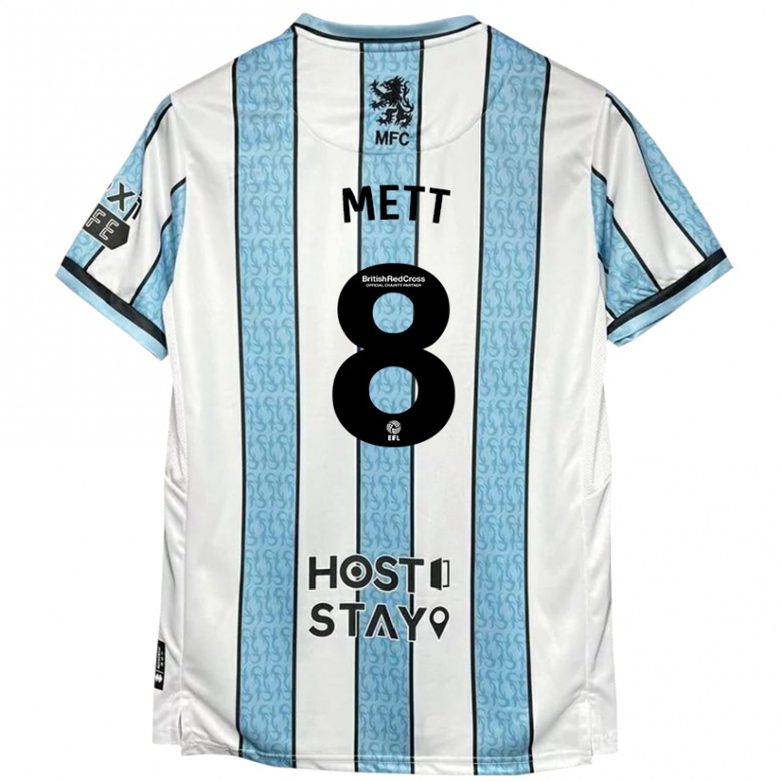 Kids Football Jessica Mett #8 White Blue Away Jersey 2024/25 T-Shirt Uk