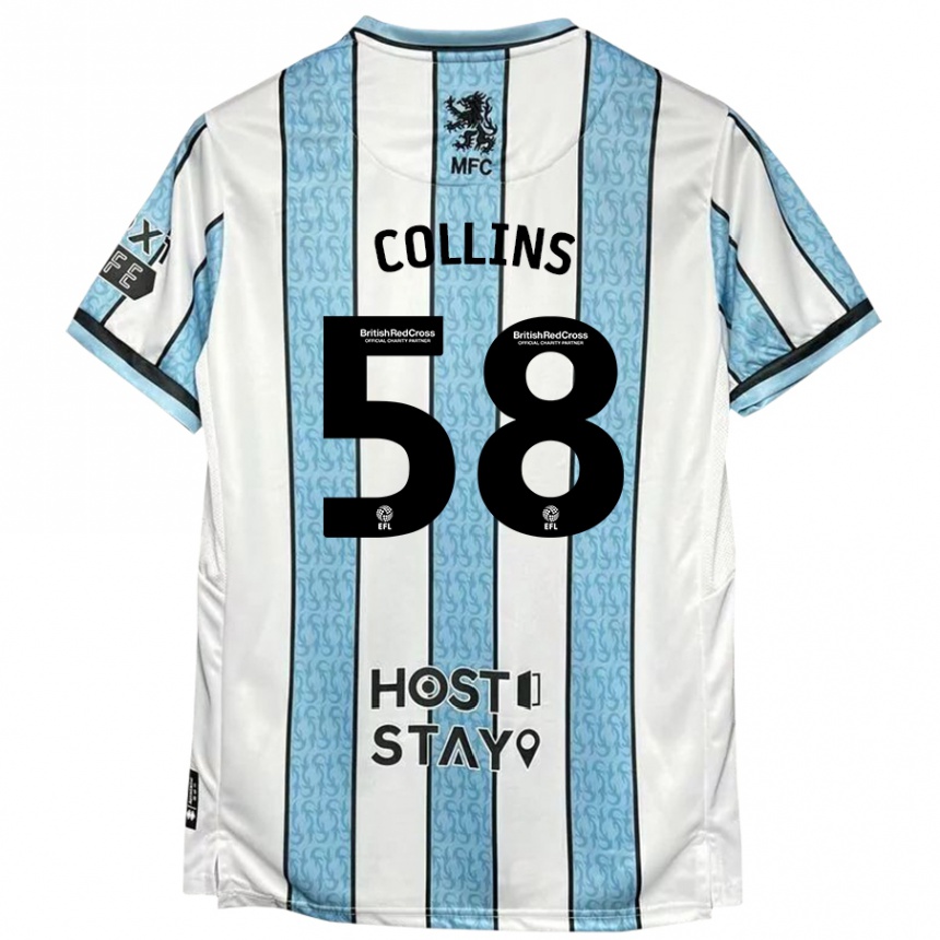 Kids Football Sam Collins #58 White Blue Away Jersey 2024/25 T-Shirt Uk