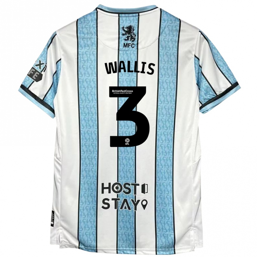 Kids Football Emma Wallis #3 White Blue Away Jersey 2024/25 T-Shirt Uk