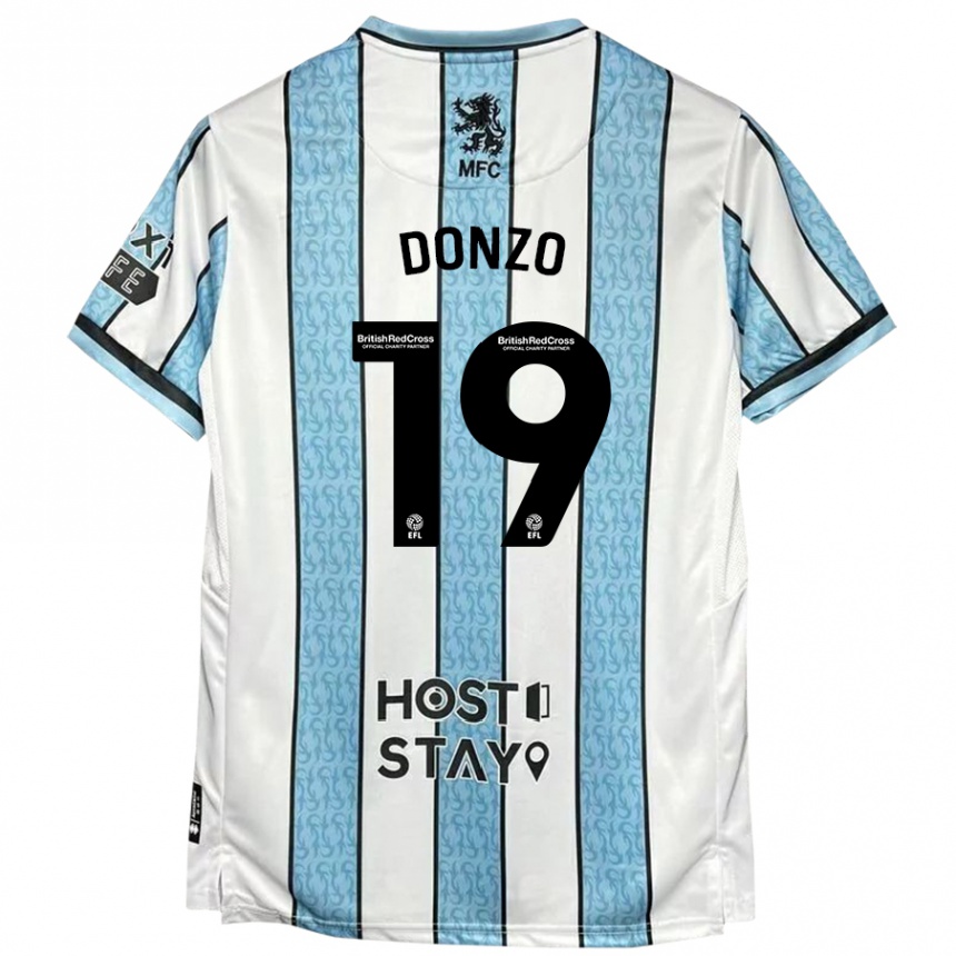 Kids Football Jolie Donzo #19 White Blue Away Jersey 2024/25 T-Shirt Uk