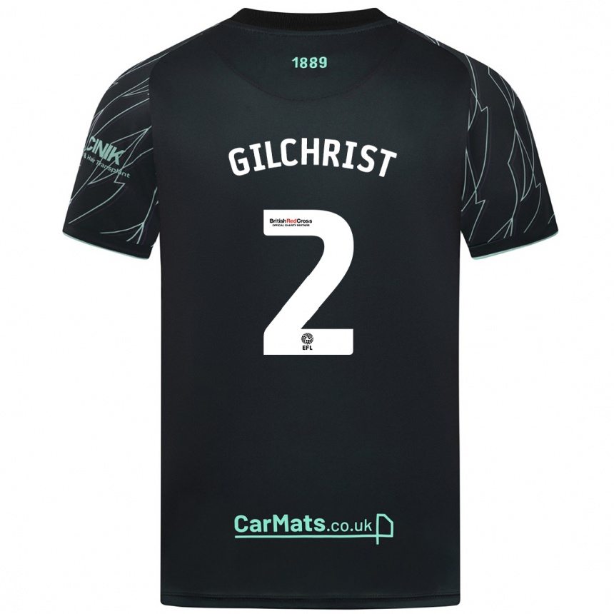 Kids Football Alfie Gilchrist #2 Black Green Away Jersey 2024/25 T-Shirt Uk