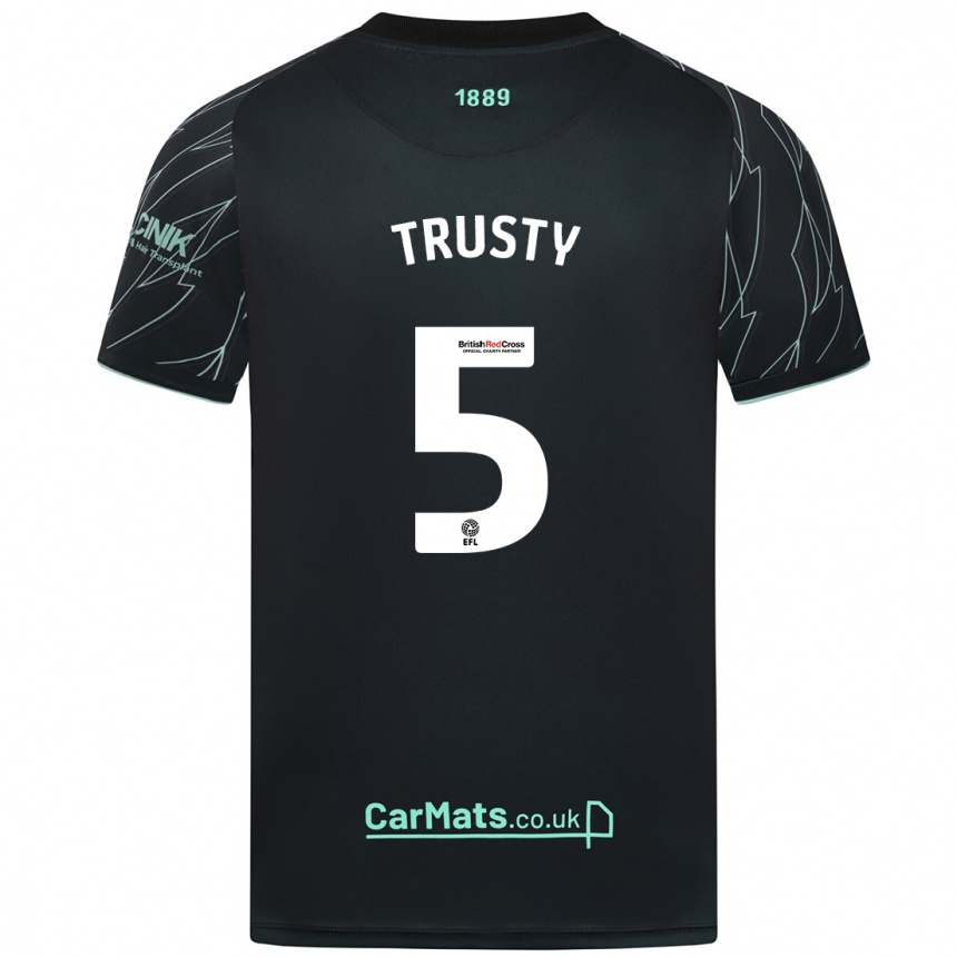 Kids Football Auston Trusty #5 Black Green Away Jersey 2024/25 T-Shirt Uk