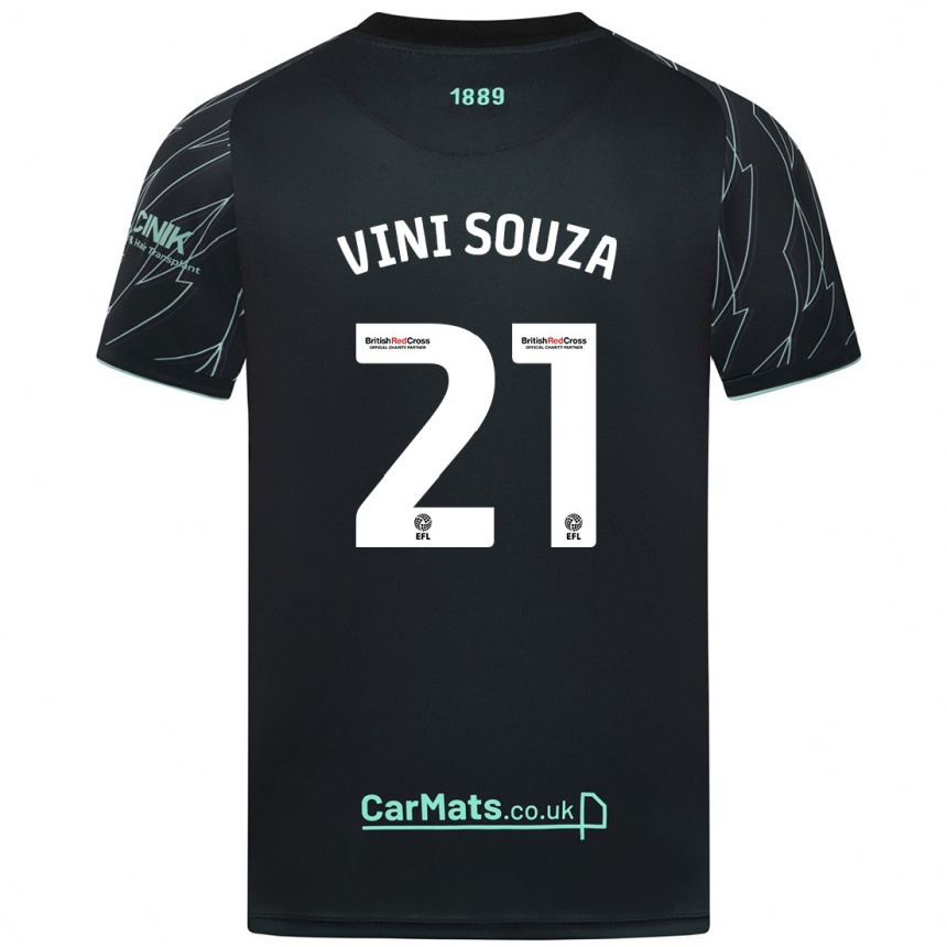 Kids Football Vini Souza #21 Black Green Away Jersey 2024/25 T-Shirt Uk