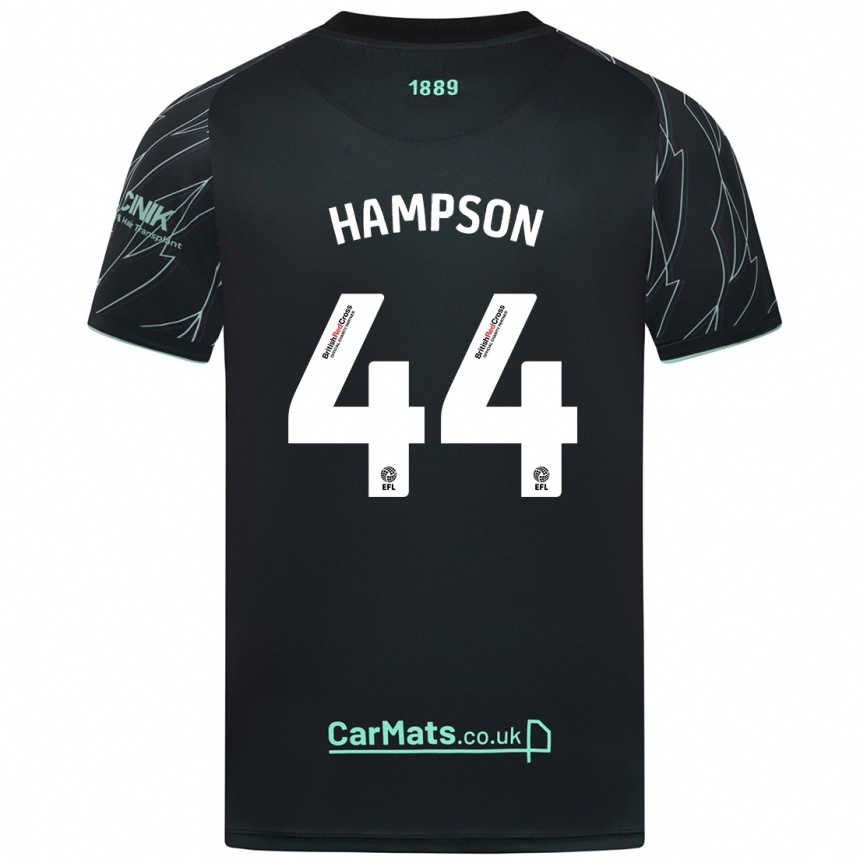 Kids Football Owen Hampson #44 Black Green Away Jersey 2024/25 T-Shirt Uk