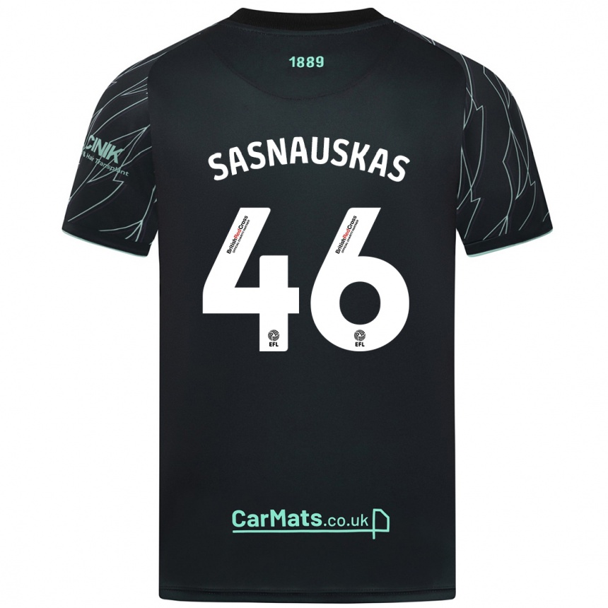 Kids Football Dovydas Sasnauskas #46 Black Green Away Jersey 2024/25 T-Shirt Uk