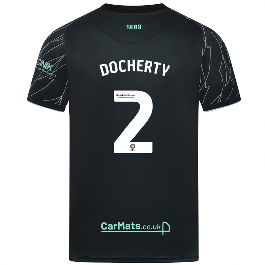 Kids Football Charley Docherty #2 Black Green Away Jersey 2024/25 T-Shirt Uk