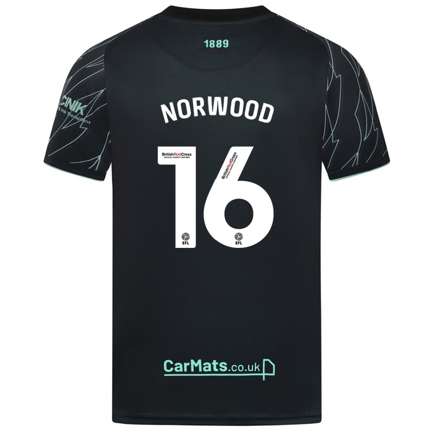 Kids Football Oliver Norwood #16 Black Green Away Jersey 2024/25 T-Shirt Uk