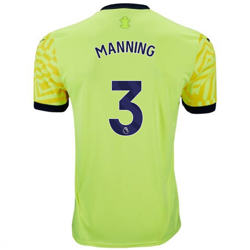 Kids Football Ryan Manning #3 Yellow Away Jersey 2024/25 T-Shirt Uk