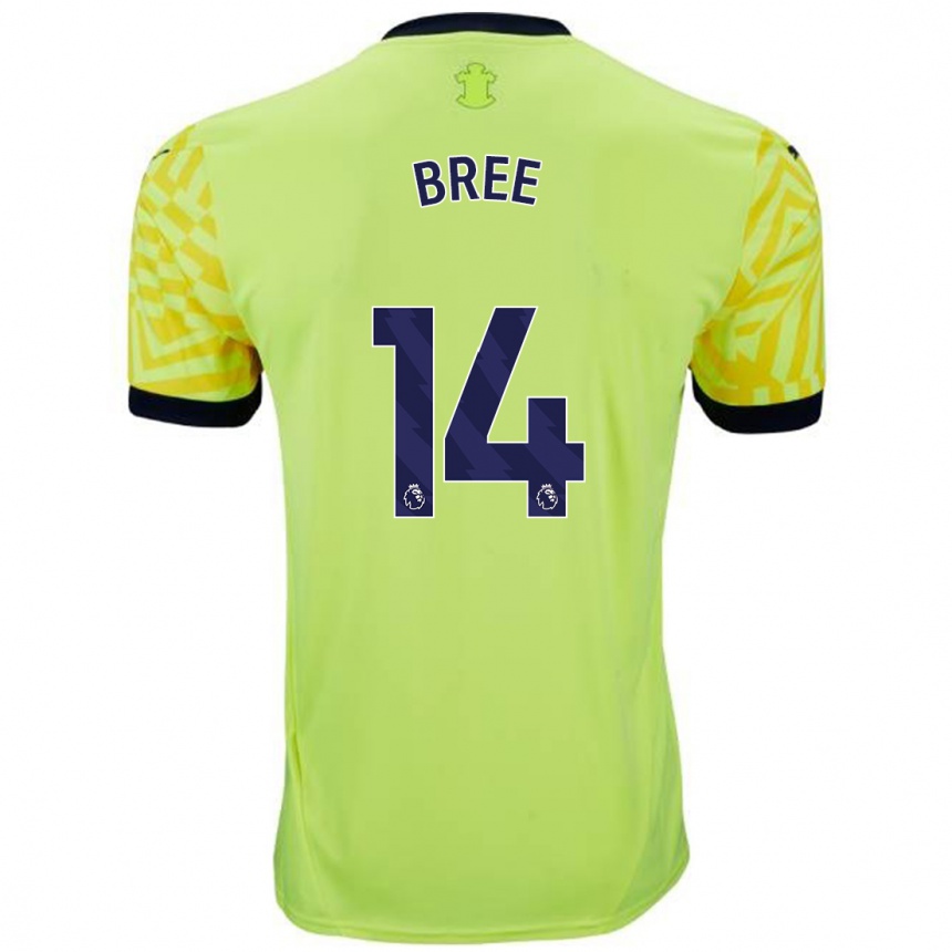 Kids Football James Bree #14 Yellow Away Jersey 2024/25 T-Shirt Uk