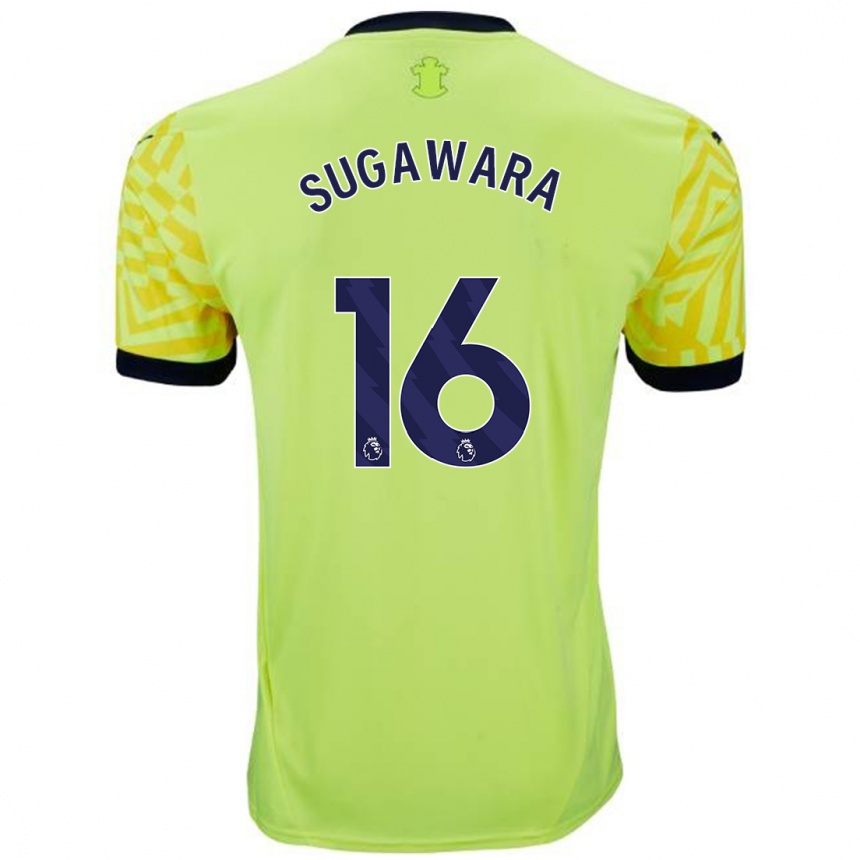 Kids Football Yukinari Sugawara #16 Yellow Away Jersey 2024/25 T-Shirt Uk