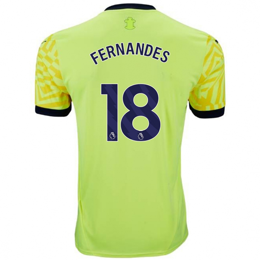 Kids Football Mateus Fernandes #18 Yellow Away Jersey 2024/25 T-Shirt Uk