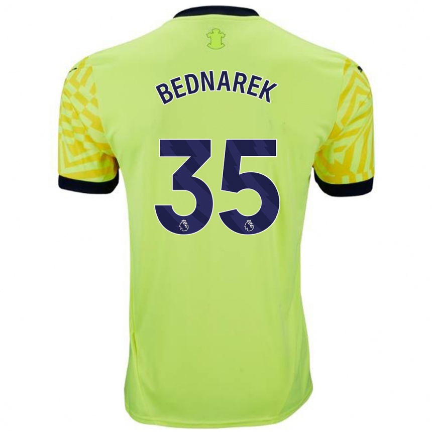 Kids Football Jan Bednarek #35 Yellow Away Jersey 2024/25 T-Shirt Uk