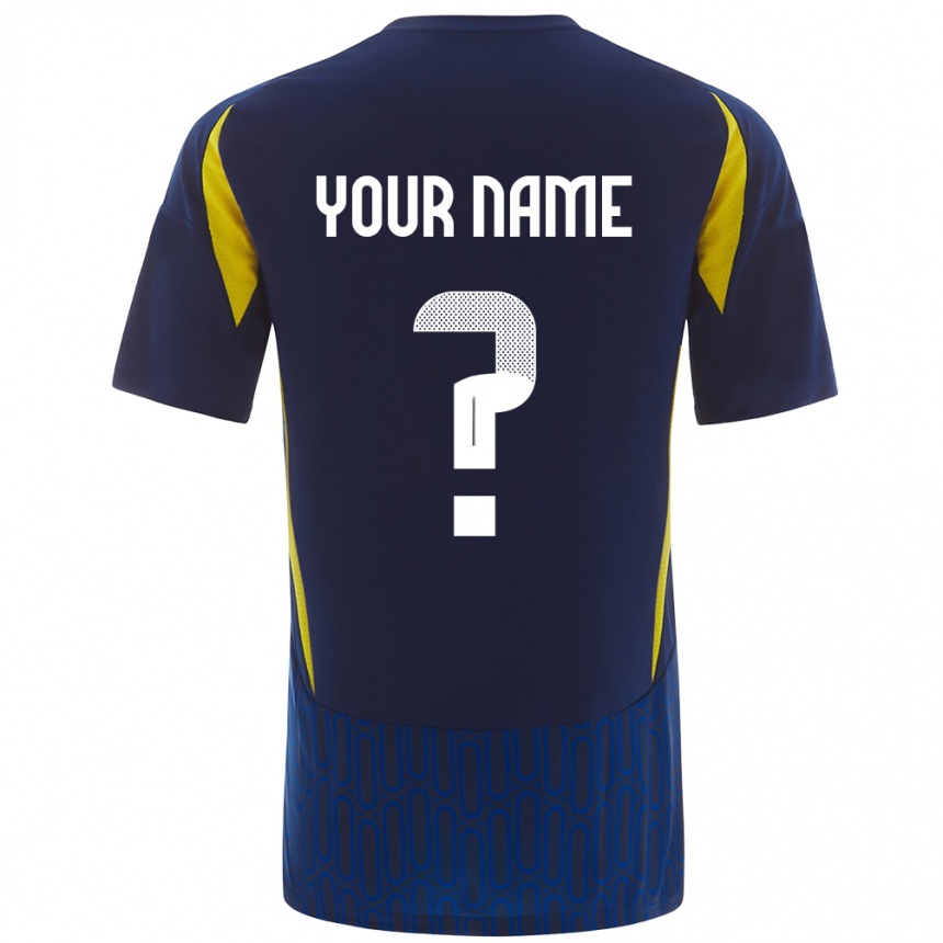 Kids Football Your Name #0 Blue Yellow Away Jersey 2024/25 T-Shirt Uk