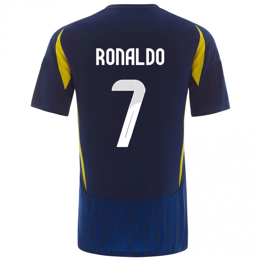 Kids Football Cristiano Ronaldo #7 Blue Yellow Away Jersey 2024/25 T-Shirt Uk