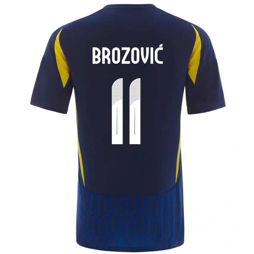 Kids Football Marcelo Brozovic #11 Blue Yellow Away Jersey 2024/25 T-Shirt Uk