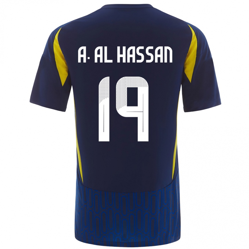 Kids Football Ali Al-Hassan #19 Blue Yellow Away Jersey 2024/25 T-Shirt Uk