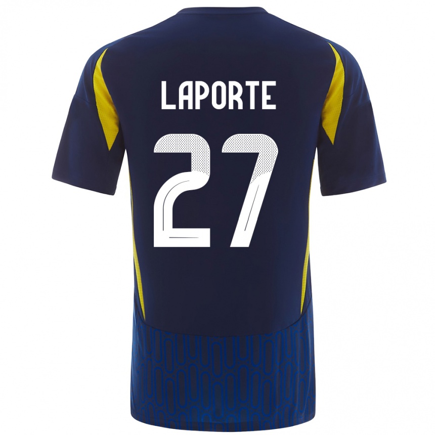 Kids Football Aymeric Laporte #27 Blue Yellow Away Jersey 2024/25 T-Shirt Uk