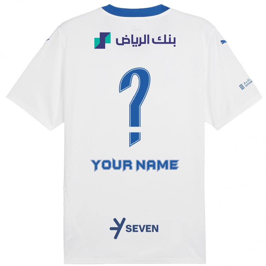 Kids Football Your Name #0 White Blue Away Jersey 2024/25 T-Shirt Uk