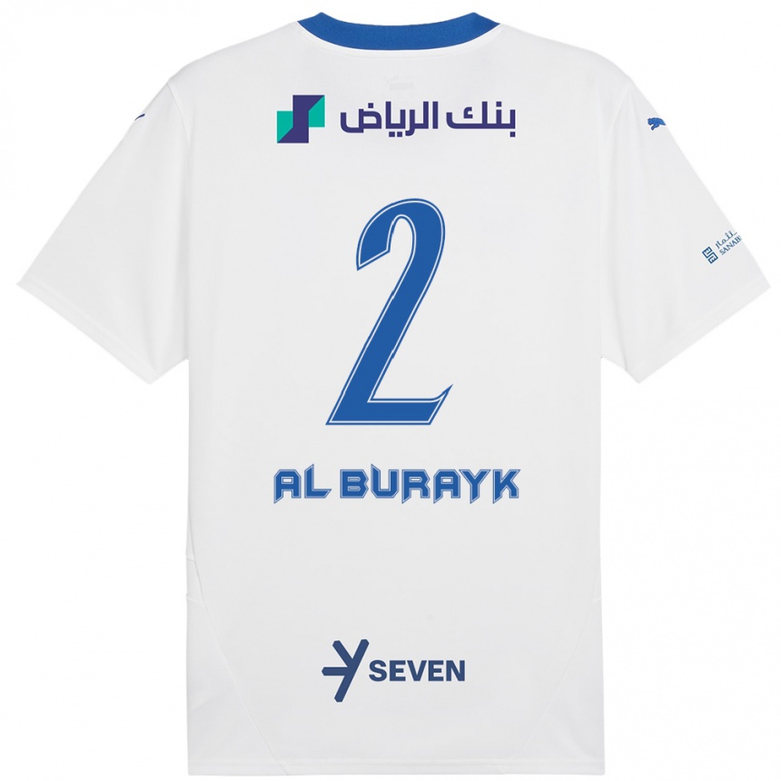 Kids Football Mohammed Al-Burayk #2 White Blue Away Jersey 2024/25 T-Shirt Uk