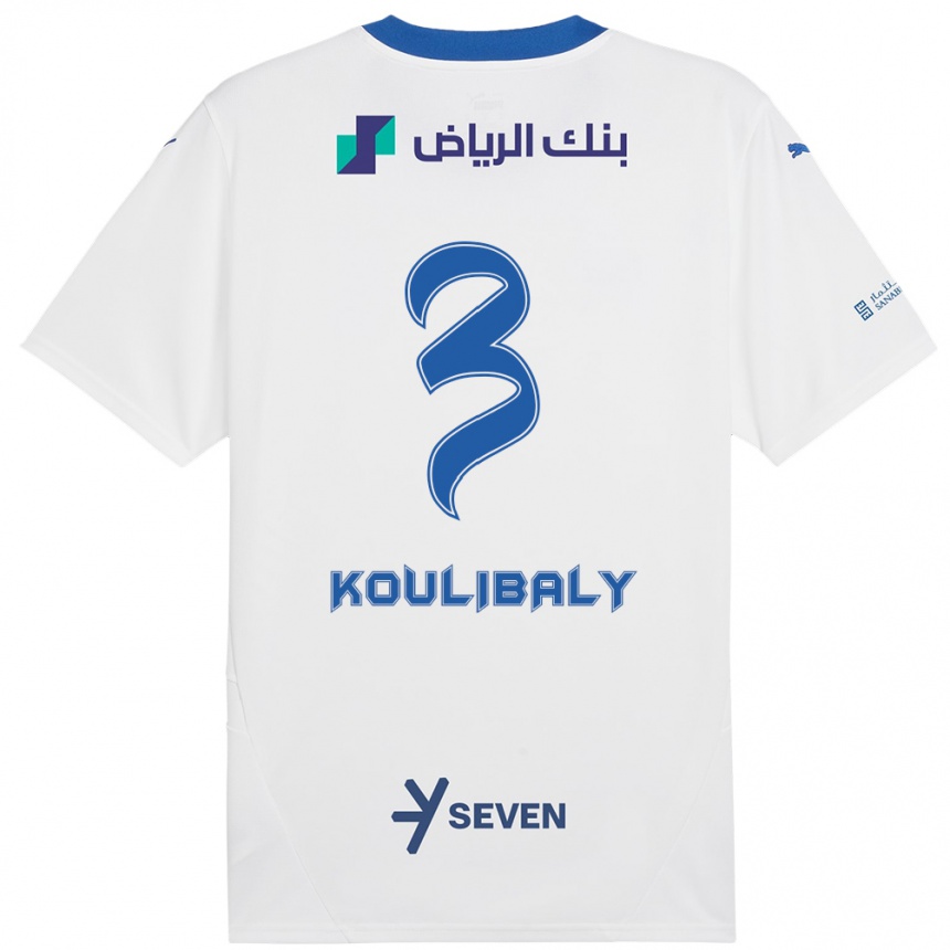 Kids Football Kalidou Koulibaly #3 White Blue Away Jersey 2024/25 T-Shirt Uk