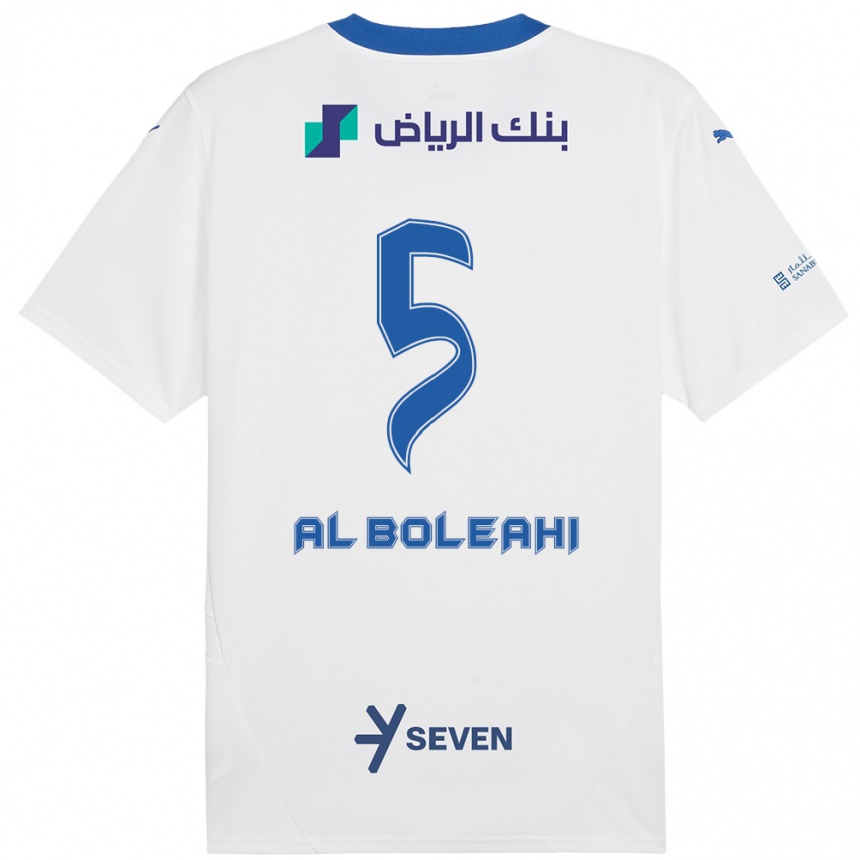 Kids Football Ali Al-Boleahi #5 White Blue Away Jersey 2024/25 T-Shirt Uk