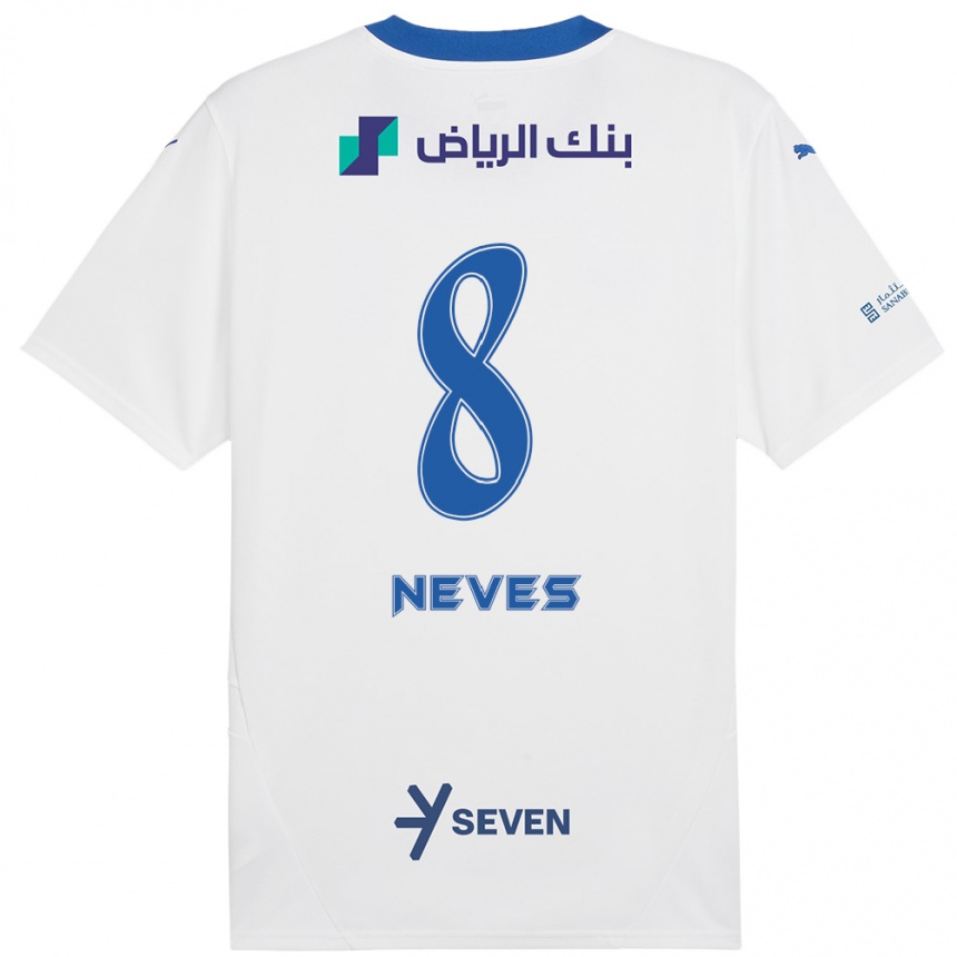 Kids Football Rúben Neves #8 White Blue Away Jersey 2024/25 T-Shirt Uk