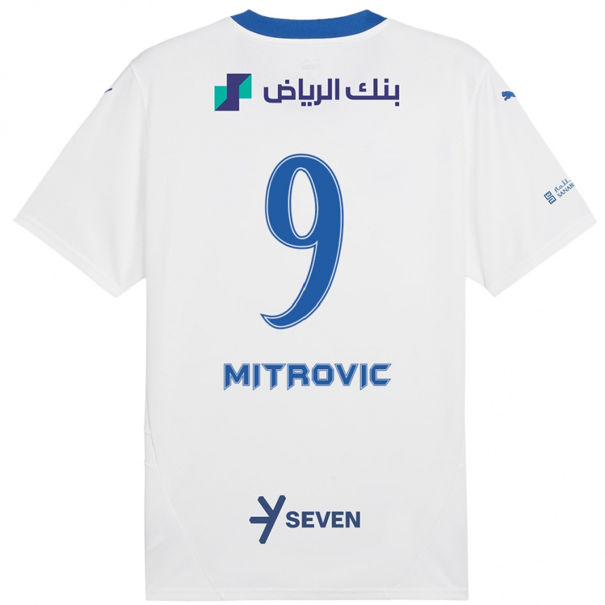 Kids Football Aleksandar Mitrovic #9 White Blue Away Jersey 2024/25 T-Shirt Uk