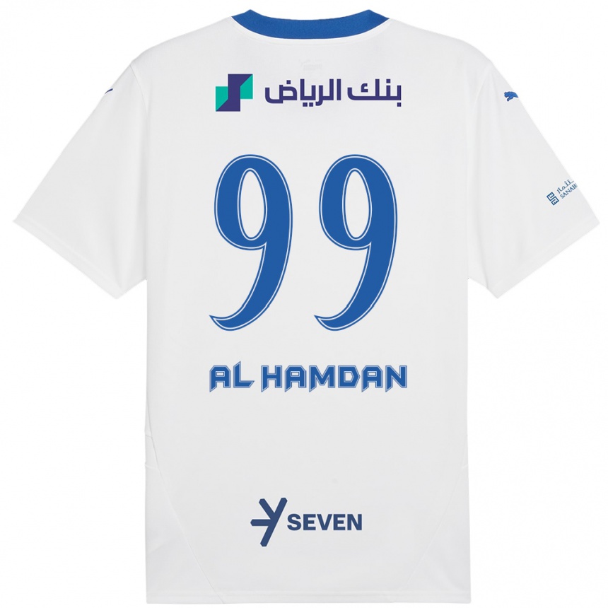 Kids Football Abdullah Al-Hamdan #99 White Blue Away Jersey 2024/25 T-Shirt Uk