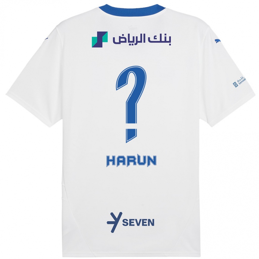 Kids Football Saud Harun #0 White Blue Away Jersey 2024/25 T-Shirt Uk