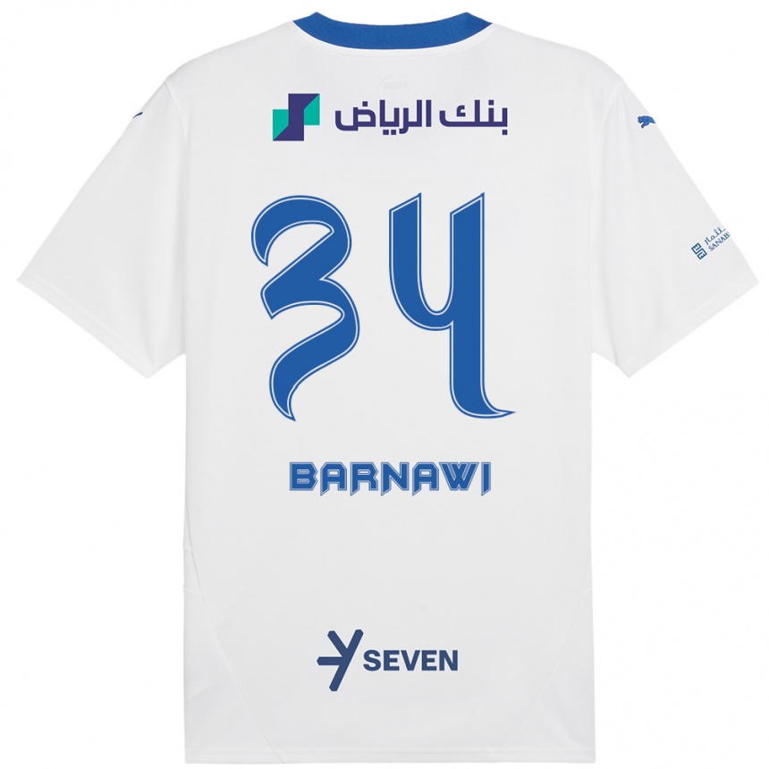 Kids Football Saleh Barnawi #34 White Blue Away Jersey 2024/25 T-Shirt Uk