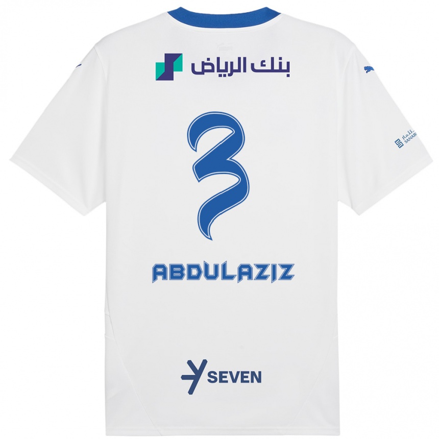 Kids Football Al Jawhara Abdulaziz #3 White Blue Away Jersey 2024/25 T-Shirt Uk