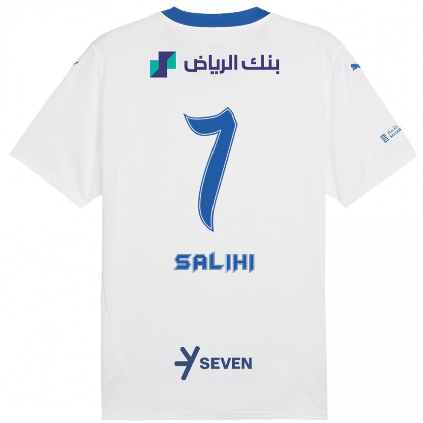 Kids Football Shokhan Salihi #7 White Blue Away Jersey 2024/25 T-Shirt Uk