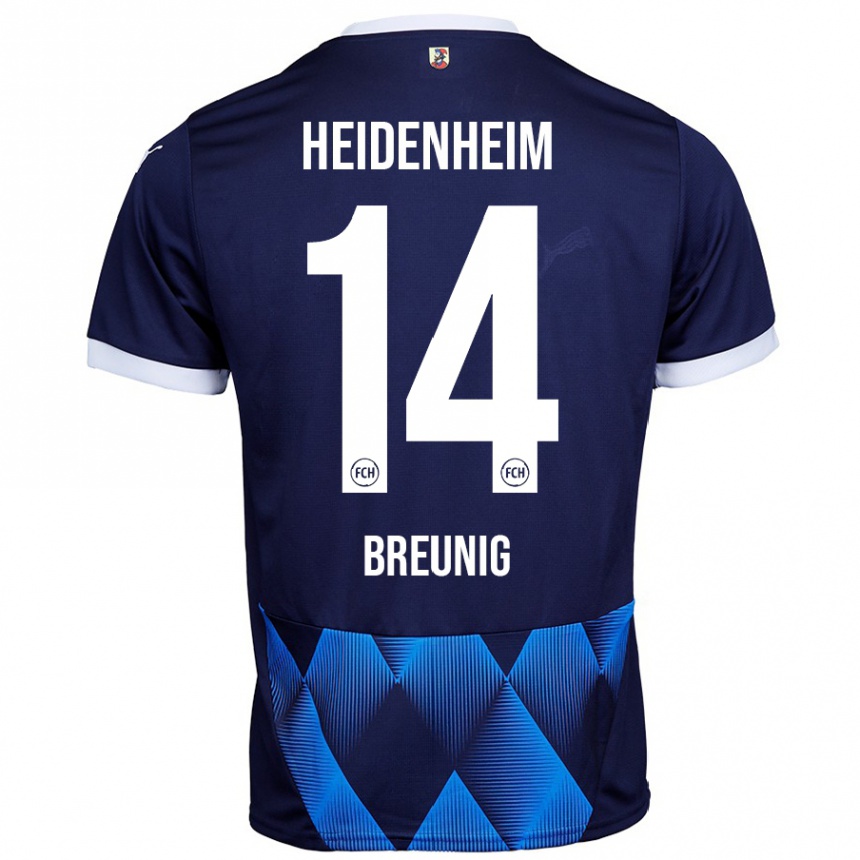 Kids Football Maximilian Breunig #14 Dark Navy Blue Away Jersey 2024/25 T-Shirt Uk