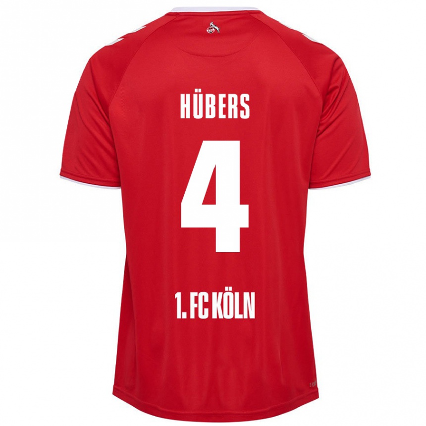 Kids Football Timo Hübers #4 Red White Away Jersey 2024/25 T-Shirt Uk