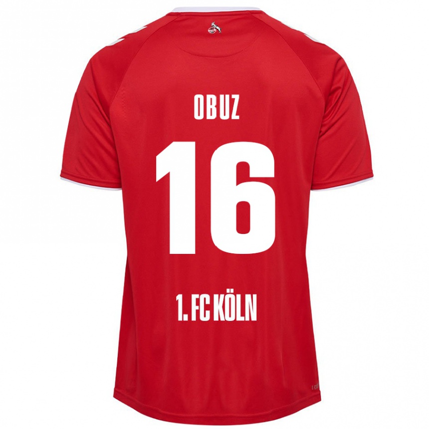 Kids Football Marvin Obuz #16 Red White Away Jersey 2024/25 T-Shirt Uk