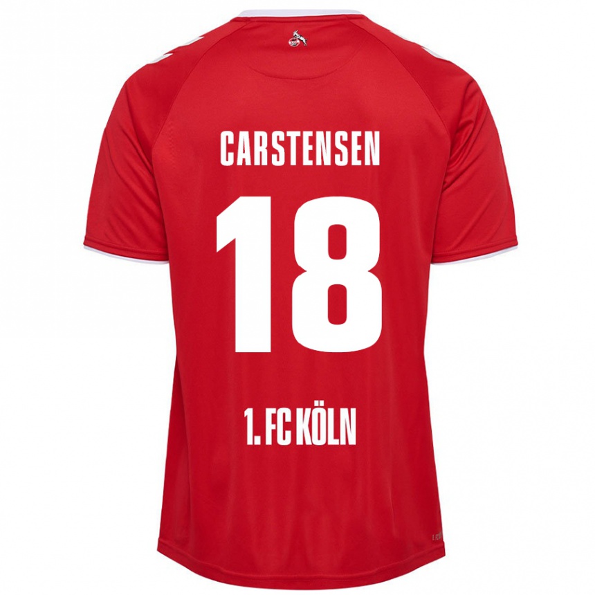 Kids Football Rasmus Carstensen #18 Red White Away Jersey 2024/25 T-Shirt Uk