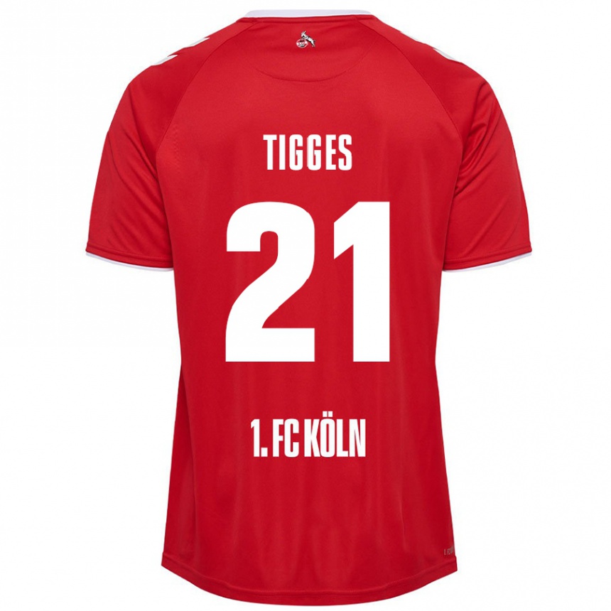 Kids Football Steffen Tigges #21 Red White Away Jersey 2024/25 T-Shirt Uk