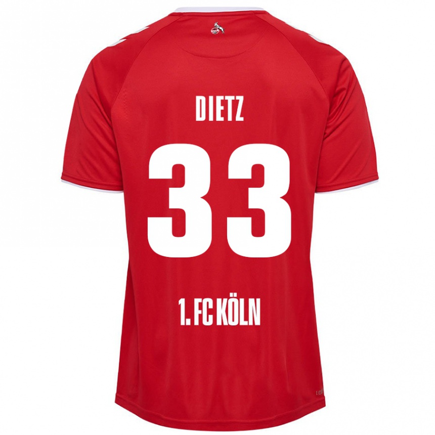 Kids Football Florian Dietz #33 Red White Away Jersey 2024/25 T-Shirt Uk