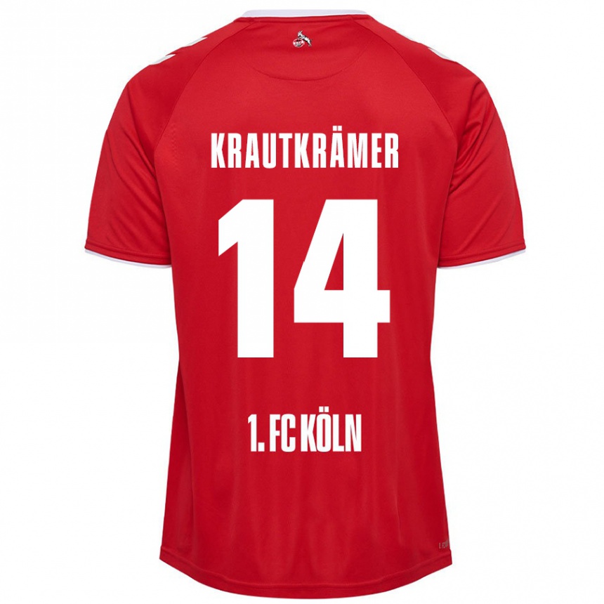 Kids Football Jakob Krautkrämer #14 Red White Away Jersey 2024/25 T-Shirt Uk