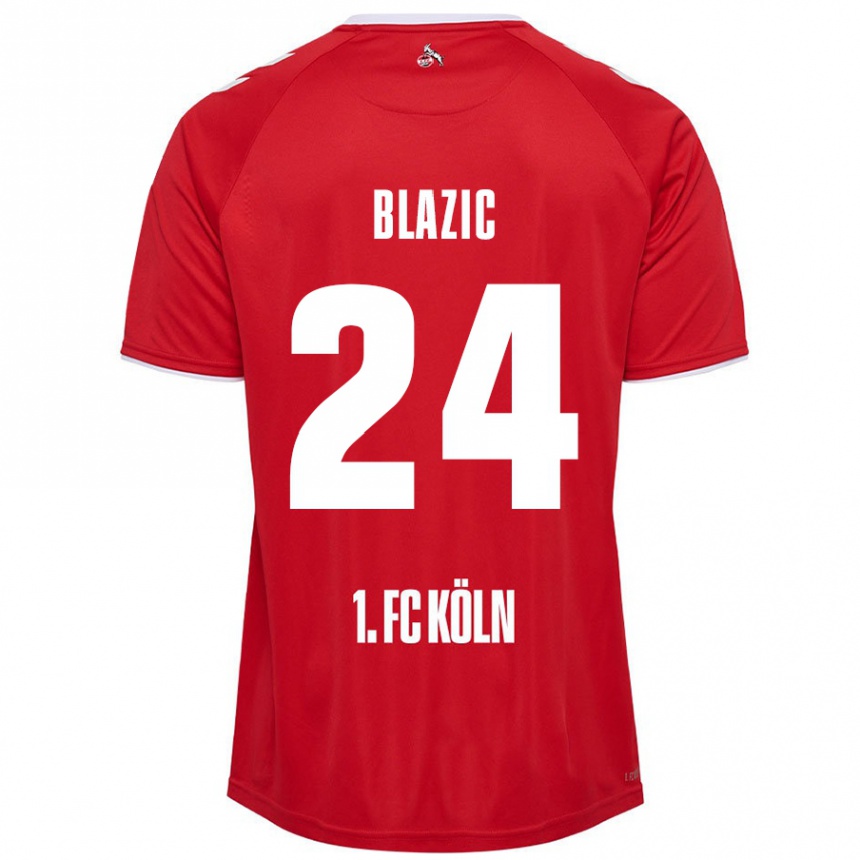 Kids Football Alessandro Blazic #24 Red White Away Jersey 2024/25 T-Shirt Uk