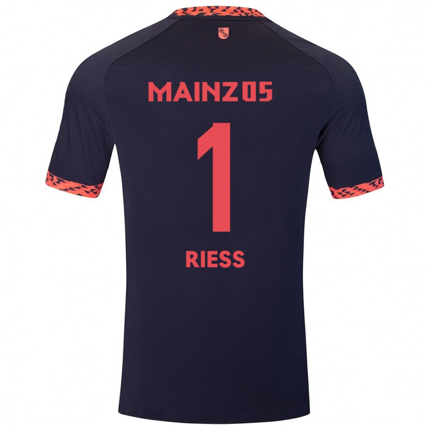 Kids Football Lasse Rieß #1 Blue Coral Red Away Jersey 2024/25 T-Shirt Uk