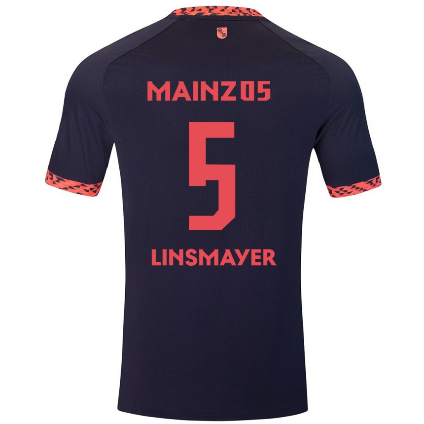 Kids Football Denis Linsmayer #5 Blue Coral Red Away Jersey 2024/25 T-Shirt Uk