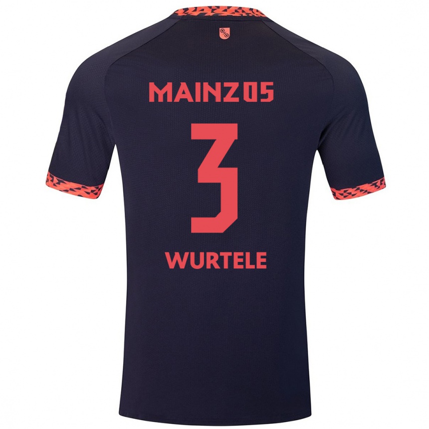 Kids Football Fabienne Würtele #3 Blue Coral Red Away Jersey 2024/25 T-Shirt Uk