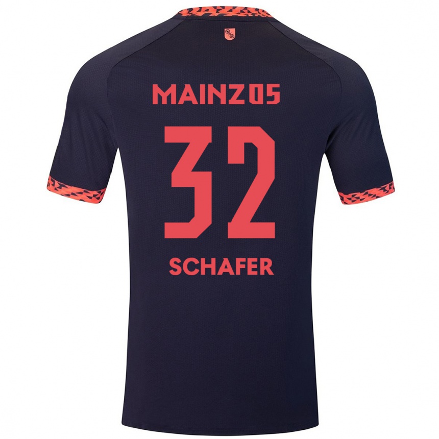 Kids Football Ann-Christin Schäfer #32 Blue Coral Red Away Jersey 2024/25 T-Shirt Uk