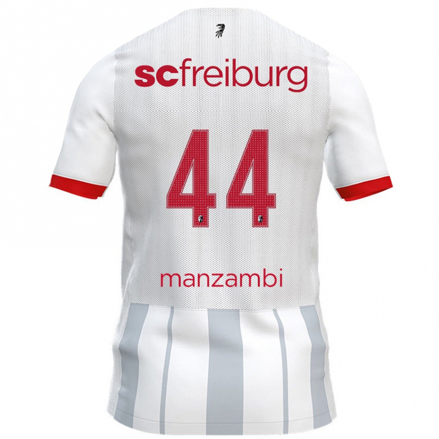 Kids Football Johan Manzambi #44 White Grey Away Jersey 2024/25 T-Shirt Uk