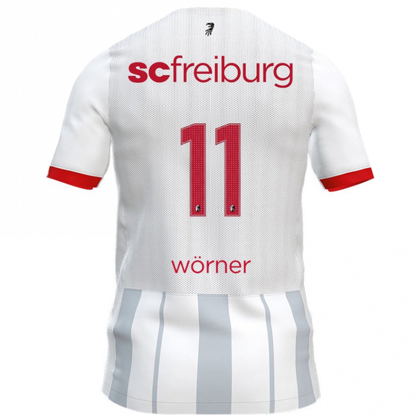 Kids Football Marco Wörner #11 White Grey Away Jersey 2024/25 T-Shirt Uk