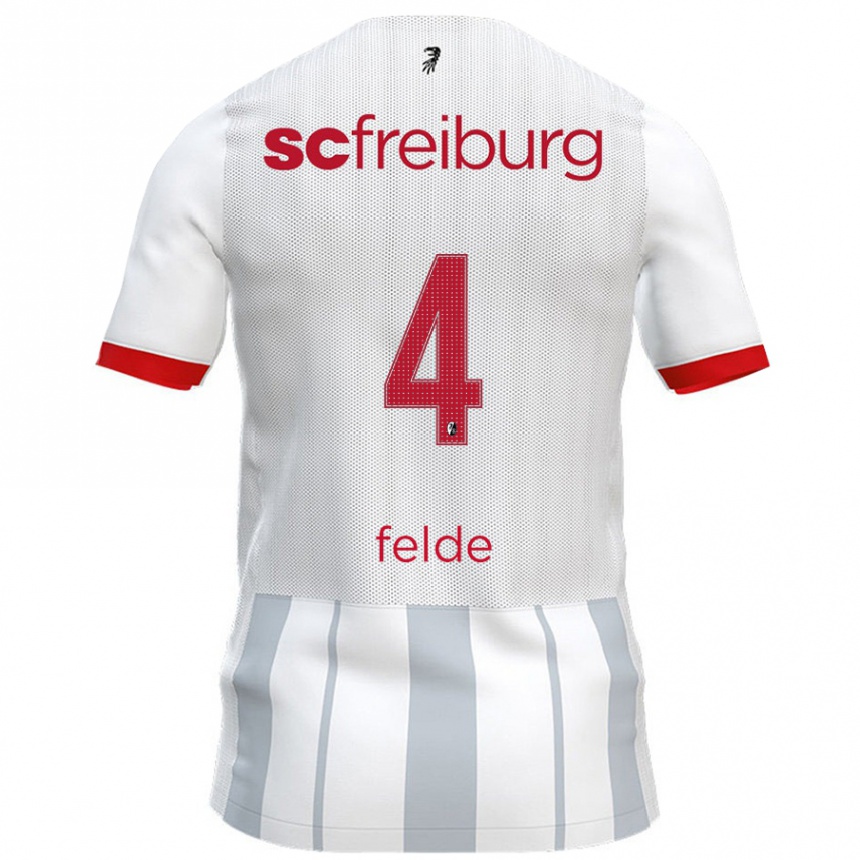 Kids Football Meret Felde #4 White Grey Away Jersey 2024/25 T-Shirt Uk